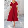 imagePRETTYGARDEN Summer Dress for Women 2025 Casual Short Sleeve Bow Tie V Neck Ruffle Midi Flowy DressesRed