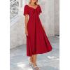 imagePRETTYGARDEN Summer Dress for Women 2025 Casual Short Sleeve Bow Tie V Neck Ruffle Midi Flowy DressesRed
