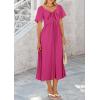 imagePRETTYGARDEN Summer Dress for Women 2025 Casual Short Sleeve Bow Tie V Neck Ruffle Midi Flowy DressesRose Red