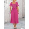 imagePRETTYGARDEN Summer Dress for Women 2025 Casual Short Sleeve Bow Tie V Neck Ruffle Midi Flowy DressesRose Red