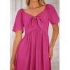 imagePRETTYGARDEN Summer Dress for Women 2025 Casual Short Sleeve Bow Tie V Neck Ruffle Midi Flowy DressesRose Red