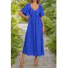 imagePRETTYGARDEN Summer Dress for Women 2025 Casual Short Sleeve Bow Tie V Neck Ruffle Midi Flowy DressesRoyal Blue
