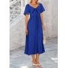 imagePRETTYGARDEN Summer Dress for Women 2025 Casual Short Sleeve Bow Tie V Neck Ruffle Midi Flowy DressesRoyal Blue