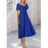 imagePRETTYGARDEN Summer Dress for Women 2025 Casual Short Sleeve Bow Tie V Neck Ruffle Midi Flowy DressesRoyal Blue