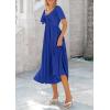 imagePRETTYGARDEN Summer Dress for Women 2025 Casual Short Sleeve Bow Tie V Neck Ruffle Midi Flowy DressesRoyal Blue