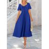 imagePRETTYGARDEN Summer Dress for Women 2025 Casual Short Sleeve Bow Tie V Neck Ruffle Midi Flowy DressesRoyal Blue