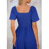 imagePRETTYGARDEN Summer Dress for Women 2025 Casual Short Sleeve Bow Tie V Neck Ruffle Midi Flowy DressesRoyal Blue