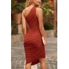 imagePRETTYGARDEN Summer One Shoulder Dresses for Women 2025 Elegant Mesh Ruched Asymmetrical Wedding Guest Cocktail Bodycon DressRust Red