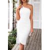 imagePRETTYGARDEN Summer One Shoulder Dresses for Women 2025 Elegant Mesh Ruched Asymmetrical Wedding Guest Cocktail Bodycon DressWhite