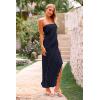 imagePRETTYGARDEN Summer Wedding Guest Dresses for Women 2025 Strapless Tube Ruffle Elegant Dinner Cocktail Long DressNavy