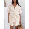 imagePRETTYGARDEN Women Summer 2 Piece Beach Outfits Printed Short Sleeve Tops Lounge Shorts Casual Tracksuit SetBeige