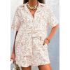 imagePRETTYGARDEN Women Summer 2 Piece Beach Outfits Printed Short Sleeve Tops Lounge Shorts Casual Tracksuit SetBeige