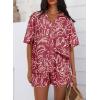 imagePRETTYGARDEN Women Summer 2 Piece Beach Outfits Printed Short Sleeve Tops Lounge Shorts Casual Tracksuit SetBrown Red