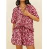 imagePRETTYGARDEN Women Summer 2 Piece Beach Outfits Printed Short Sleeve Tops Lounge Shorts Casual Tracksuit SetBrown Red