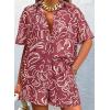 imagePRETTYGARDEN Women Summer 2 Piece Beach Outfits Printed Short Sleeve Tops Lounge Shorts Casual Tracksuit SetBrown Red