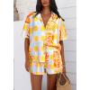 imagePRETTYGARDEN Women Summer 2 Piece Beach Outfits Printed Short Sleeve Tops Lounge Shorts Casual Tracksuit SetMulti Print