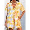 imagePRETTYGARDEN Women Summer 2 Piece Beach Outfits Printed Short Sleeve Tops Lounge Shorts Casual Tracksuit SetMulti Print