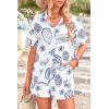 imagePRETTYGARDEN Women Summer 2 Piece Beach Outfits Printed Short Sleeve Tops Lounge Shorts Casual Tracksuit SetWhite Blue