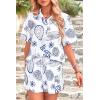 imagePRETTYGARDEN Women Summer 2 Piece Beach Outfits Printed Short Sleeve Tops Lounge Shorts Casual Tracksuit SetWhite Blue