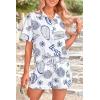 imagePRETTYGARDEN Women Summer 2 Piece Beach Outfits Printed Short Sleeve Tops Lounge Shorts Casual Tracksuit SetWhite Blue