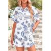 imagePRETTYGARDEN Women Summer 2 Piece Beach Outfits Printed Short Sleeve Tops Lounge Shorts Casual Tracksuit SetWhite Blue