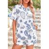 imagePRETTYGARDEN Women Summer 2 Piece Beach Outfits Printed Short Sleeve Tops Lounge Shorts Casual Tracksuit SetWhite Blue
