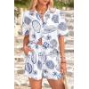 imagePRETTYGARDEN Women Summer 2 Piece Beach Outfits Printed Short Sleeve Tops Lounge Shorts Casual Tracksuit SetWhite Blue