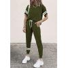 imagePRETTYGARDEN Women Summer Two Piece Outfits Striped Short Sleeve Pullover and Long Pants Tracksuit Travel Pajama Lounge SetArmy Green