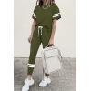 imagePRETTYGARDEN Women Summer Two Piece Outfits Striped Short Sleeve Pullover and Long Pants Tracksuit Travel Pajama Lounge SetArmy Green