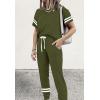 imagePRETTYGARDEN Women Summer Two Piece Outfits Striped Short Sleeve Pullover and Long Pants Tracksuit Travel Pajama Lounge SetArmy Green