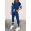 imagePRETTYGARDEN Women Summer Two Piece Outfits Striped Short Sleeve Pullover and Long Pants Tracksuit Travel Pajama Lounge SetDark Blue