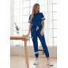 imagePRETTYGARDEN Women Summer Two Piece Outfits Striped Short Sleeve Pullover and Long Pants Tracksuit Travel Pajama Lounge SetDark Blue