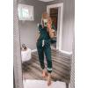 imagePRETTYGARDEN Women Summer Two Piece Outfits Striped Short Sleeve Pullover and Long Pants Tracksuit Travel Pajama Lounge SetDark Green