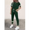 imagePRETTYGARDEN Women Summer Two Piece Outfits Striped Short Sleeve Pullover and Long Pants Tracksuit Travel Pajama Lounge SetDark Green