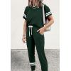 imagePRETTYGARDEN Women Summer Two Piece Outfits Striped Short Sleeve Pullover and Long Pants Tracksuit Travel Pajama Lounge SetDark Green
