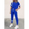 imagePRETTYGARDEN Women Summer Two Piece Outfits Striped Short Sleeve Pullover and Long Pants Tracksuit Travel Pajama Lounge SetRoyal Blue