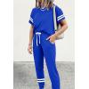 imagePRETTYGARDEN Women Summer Two Piece Outfits Striped Short Sleeve Pullover and Long Pants Tracksuit Travel Pajama Lounge SetRoyal Blue