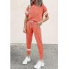 imagePRETTYGARDEN Women Summer Two Piece Outfits Striped Short Sleeve Pullover and Long Pants Tracksuit Travel Pajama Lounge SetShrimp Pink
