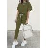imagePRETTYGARDEN Women Summer Two Piece Outfits Striped Short Sleeve Pullover and Long Pants Tracksuit Travel Pajama Lounge SetSolid Army Green