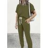 imagePRETTYGARDEN Women Summer Two Piece Outfits Striped Short Sleeve Pullover and Long Pants Tracksuit Travel Pajama Lounge SetSolid Army Green