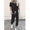 imagePRETTYGARDEN Women Summer Two Piece Outfits Striped Short Sleeve Pullover and Long Pants Tracksuit Travel Pajama Lounge SetSolid Black