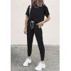imagePRETTYGARDEN Women Summer Two Piece Outfits Striped Short Sleeve Pullover and Long Pants Tracksuit Travel Pajama Lounge SetSolid Black