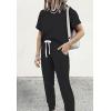 imagePRETTYGARDEN Women Summer Two Piece Outfits Striped Short Sleeve Pullover and Long Pants Tracksuit Travel Pajama Lounge SetSolid Black