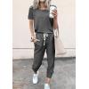 imagePRETTYGARDEN Women Summer Two Piece Outfits Striped Short Sleeve Pullover and Long Pants Tracksuit Travel Pajama Lounge SetSolid Dark Grey