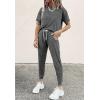 imagePRETTYGARDEN Women Summer Two Piece Outfits Striped Short Sleeve Pullover and Long Pants Tracksuit Travel Pajama Lounge SetSolid Dark Grey