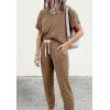 imagePRETTYGARDEN Women Summer Two Piece Outfits Striped Short Sleeve Pullover and Long Pants Tracksuit Travel Pajama Lounge SetSolid Dark Khaki