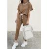 imagePRETTYGARDEN Women Summer Two Piece Outfits Striped Short Sleeve Pullover and Long Pants Tracksuit Travel Pajama Lounge SetSolid Dark Khaki