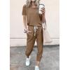 imagePRETTYGARDEN Women Summer Two Piece Outfits Striped Short Sleeve Pullover and Long Pants Tracksuit Travel Pajama Lounge SetSolid Dark Khaki