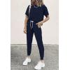 imagePRETTYGARDEN Women Summer Two Piece Outfits Striped Short Sleeve Pullover and Long Pants Tracksuit Travel Pajama Lounge SetSolid Navy