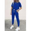 imagePRETTYGARDEN Women Summer Two Piece Outfits Striped Short Sleeve Pullover and Long Pants Tracksuit Travel Pajama Lounge SetSolid Royal Blue